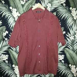 Men's Burgundy Vintage Shirt Short Sleeve Size L